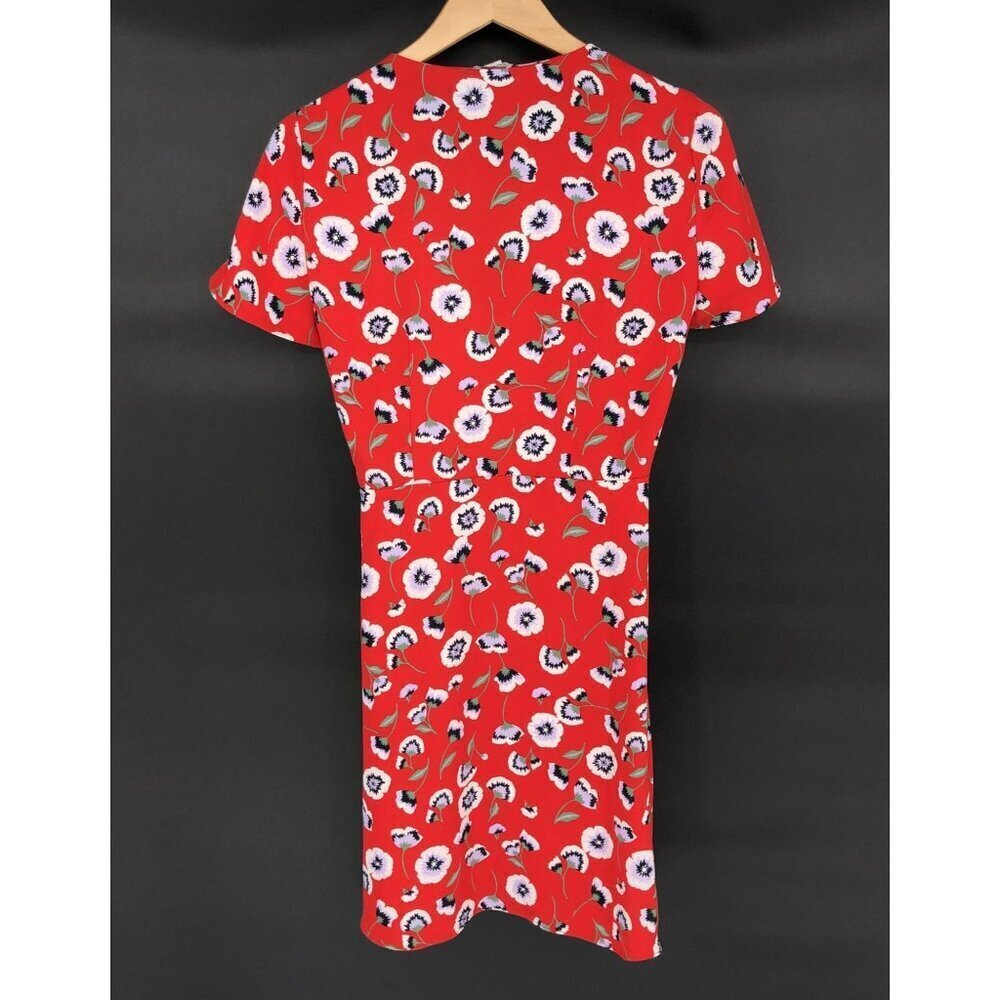 J.Crew Red Floral Printed Wrap Dress Womens 4 Short Sleeve V-Neck Office Church - Picture 2 of 9
